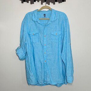 Ocean & Coast Mens XXL Light Blue Linen Button-Up Shirt
